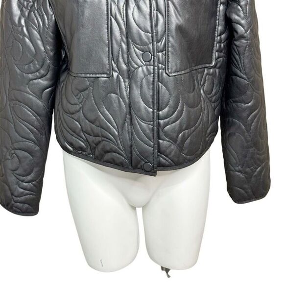Avec Les Filles "with the girls" NWT black quilted faux leather crop jacket size - Picture 4 of 15